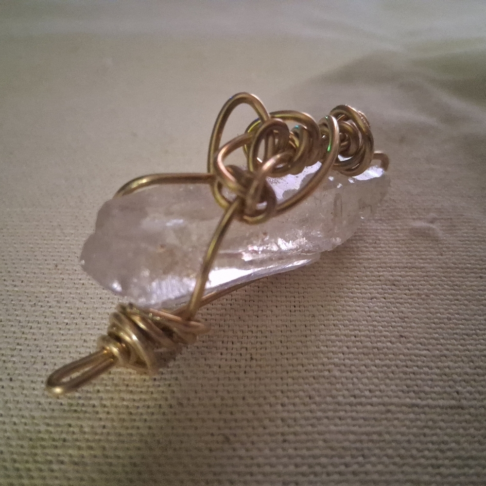 Gold Wire Wrapped Crystal Pendant